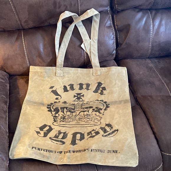 Boho Recycled Tent Market Tote Bag in Dark Green New With Tags - Picture 4 of 13